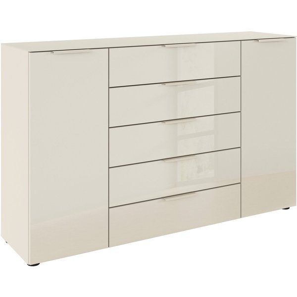 rauch Schubkastenkommode Kommode Türkommode Sideboard Kombikommode FLIPP mit Glasfront (Breite 160/180 cm mit 4 Einlegeböden), 2-türig, 5 Schubladen, Soft-Close