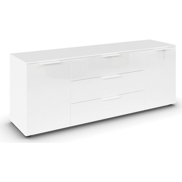rauch Schubkastenkommode Kommode Türkommode Sideboard Kombikommode FLIPP mit Glasfront (Breite 160 cm mit 2 Einlegeböden), 2-türig mit 3 Schubladen und Soft-Clo