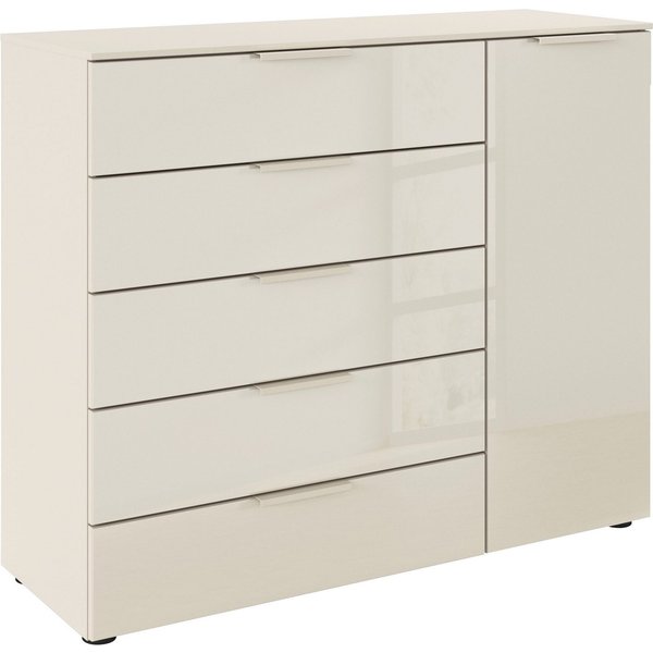 rauch Schubkastenkommode Kommode Türkommode Sideboard Kombikommode FLIPP mit Glasfront (Breite 120 cm mit 2 Einlegeböden), 1-türig mit 5 Schubladen und Soft-Clo