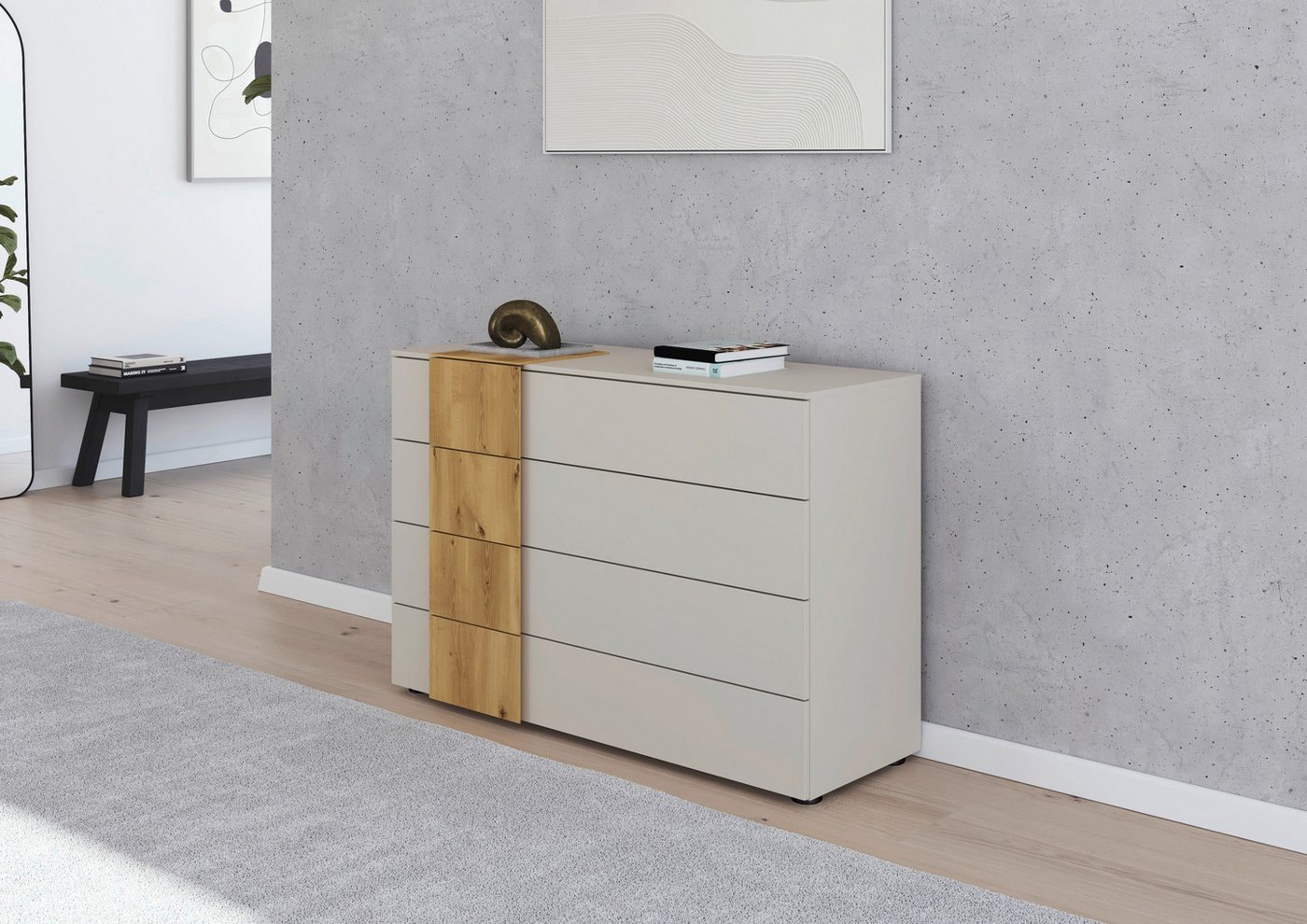 rauch Schubkastenkommode Sideboard Kommode Schubladenkommode KONA (Breite 120 cm, Höhe 81 cm), Absetzung Asteiche massiv, inkl. SOFT-CLOSE-FUNKTION MADE IN GERM – Bild 2 von 5
