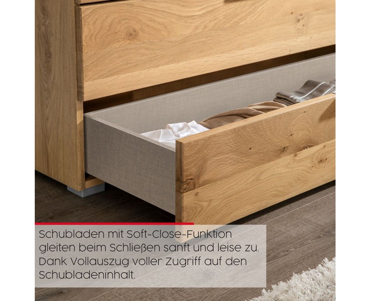 rauch Schubkastenkommode Sideboard Kommode Schubladenkommode KONA (Breite 120 cm, Höhe 81 cm), Absetzung Asteiche massiv, inkl. SOFT-CLOSE-FUNKTION MADE IN GERM – Bild 5 von 5