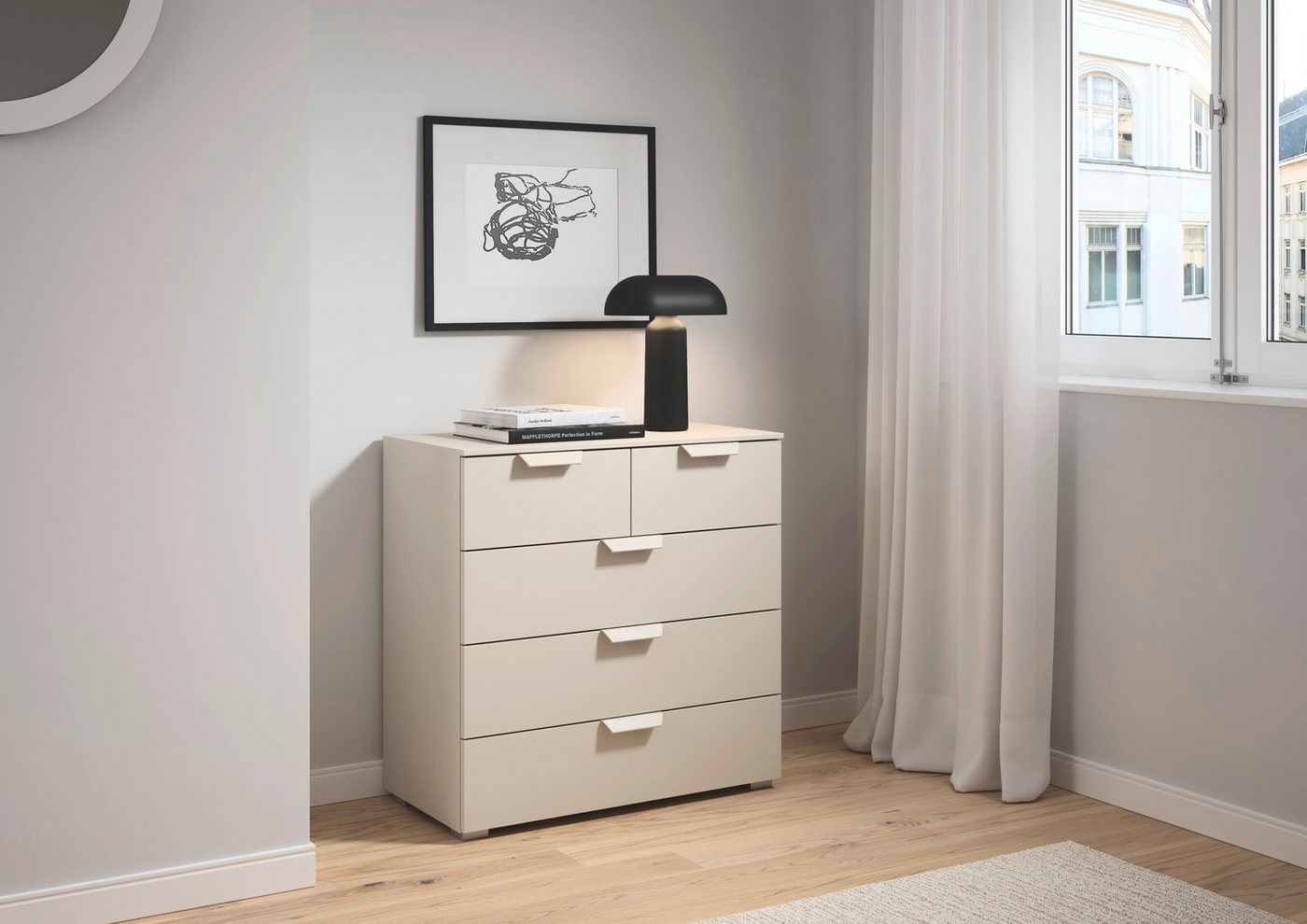 rauch Schubkastenkommode Sideboard Schubladenkommode COSTA mit farblich passenden Metallgriffen (in 2 Griff-Farben, Breite 80 cm), fünf praktische und geräumige – Bild 3 von 5