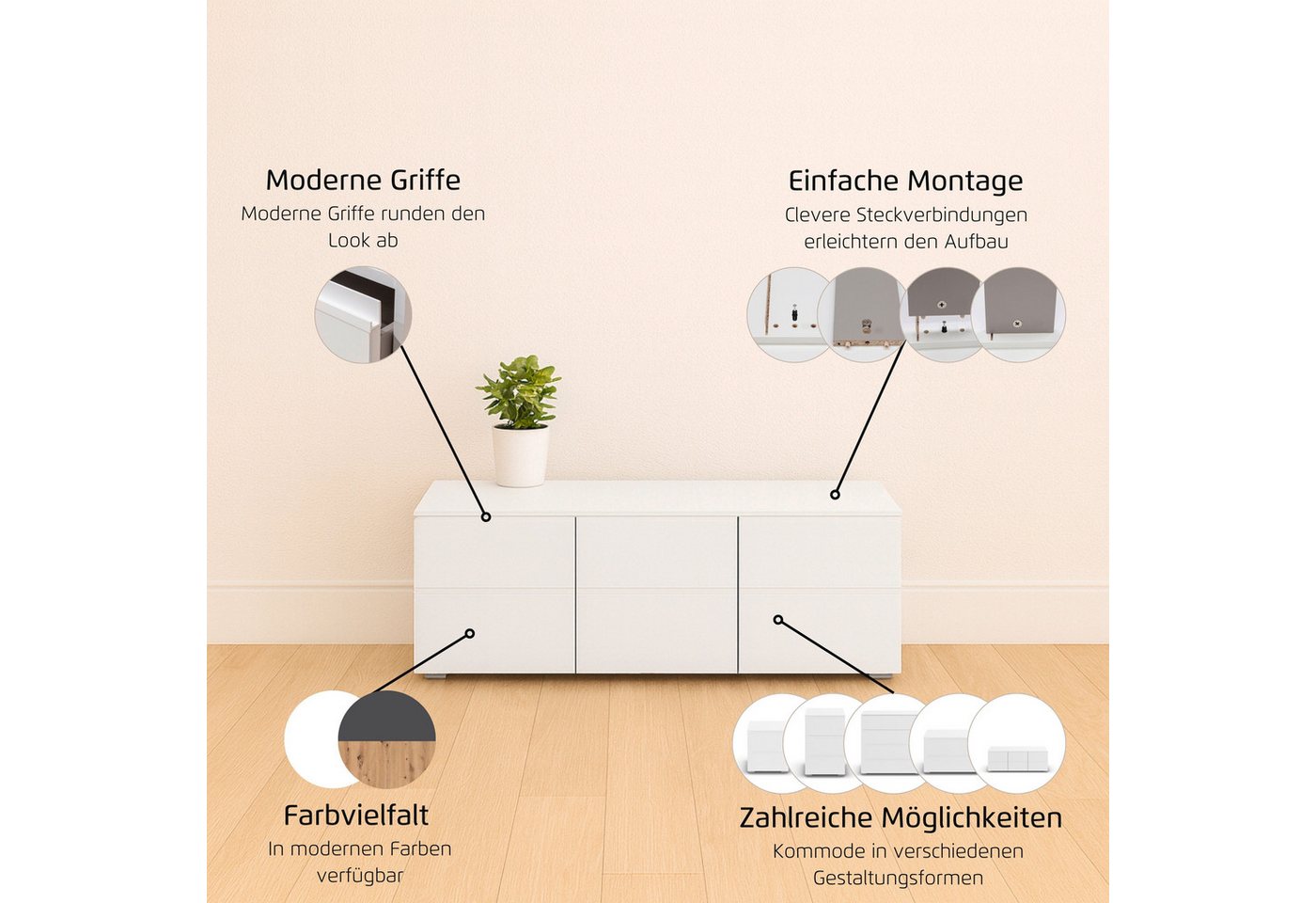 rauch TV-Board Joel (Breite 80 oder 120 cm), praktische und geräumige Schubladen MADE IN GERMANY – Bild 3 von 5