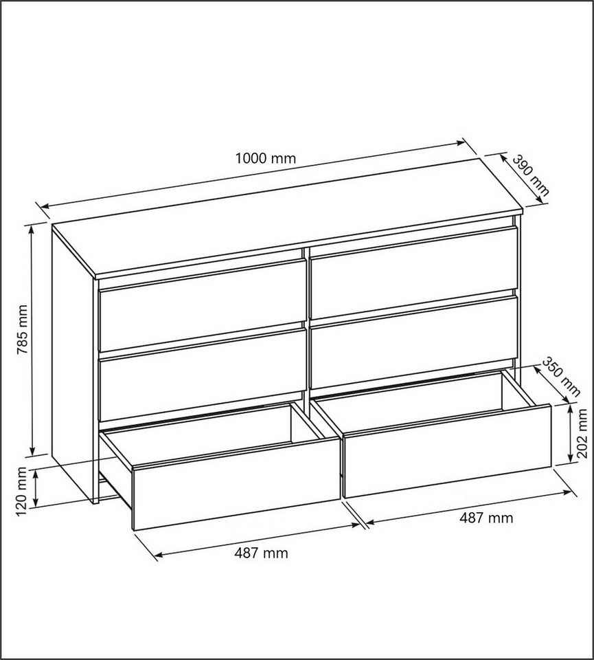 Raumhirsch Furniture Kommode, Sideboard, Kommode für das Schlafzimmer - Wohnzimmer (Maße: 100 × 39 × 78,5 cm, 6 Schubladen, Rollenschienen), viele Farbvarianten – Bild 3 von 5