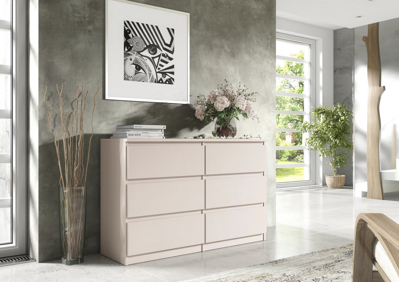 Raumhirsch Furniture Kommode, Sideboard, Kommode für das Schlafzimmer - Wohnzimmer (Maße: 100 × 39 × 78,5 cm, 6 Schubladen, Rollenschienen), viele Farbvarianten – Bild 4 von 5
