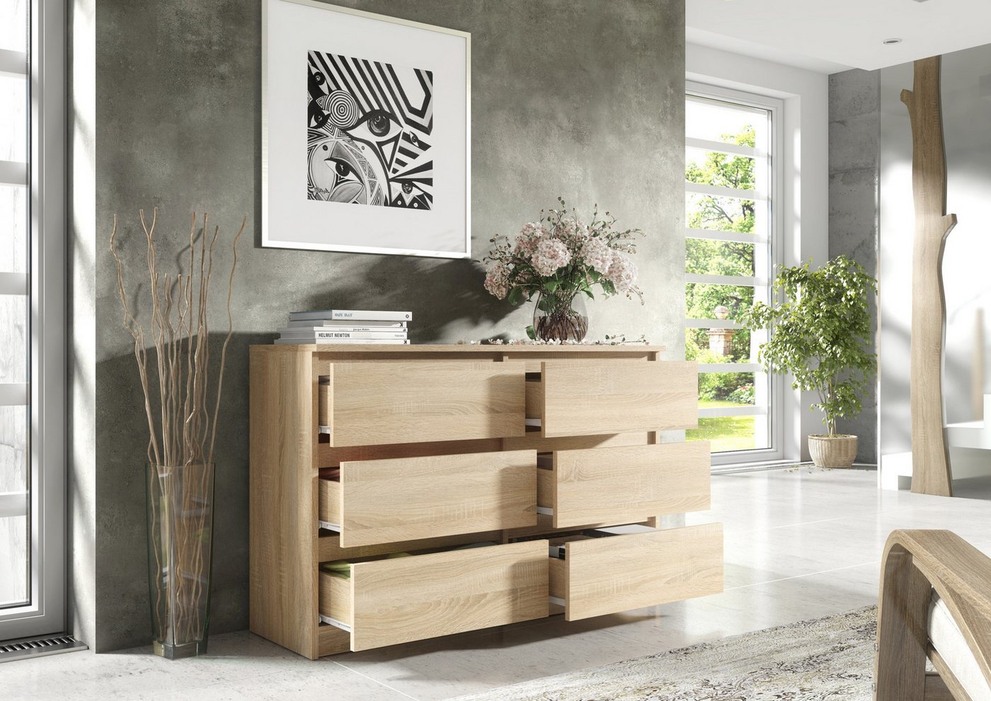Raumhirsch Furniture Kommode, Sideboard, Kommode für das Schlafzimmer - Wohnzimmer (Maße: 100 × 39 × 78,5 cm, 6 Schubladen, Rollenschienen), viele Farbvarianten – Bild 5 von 5