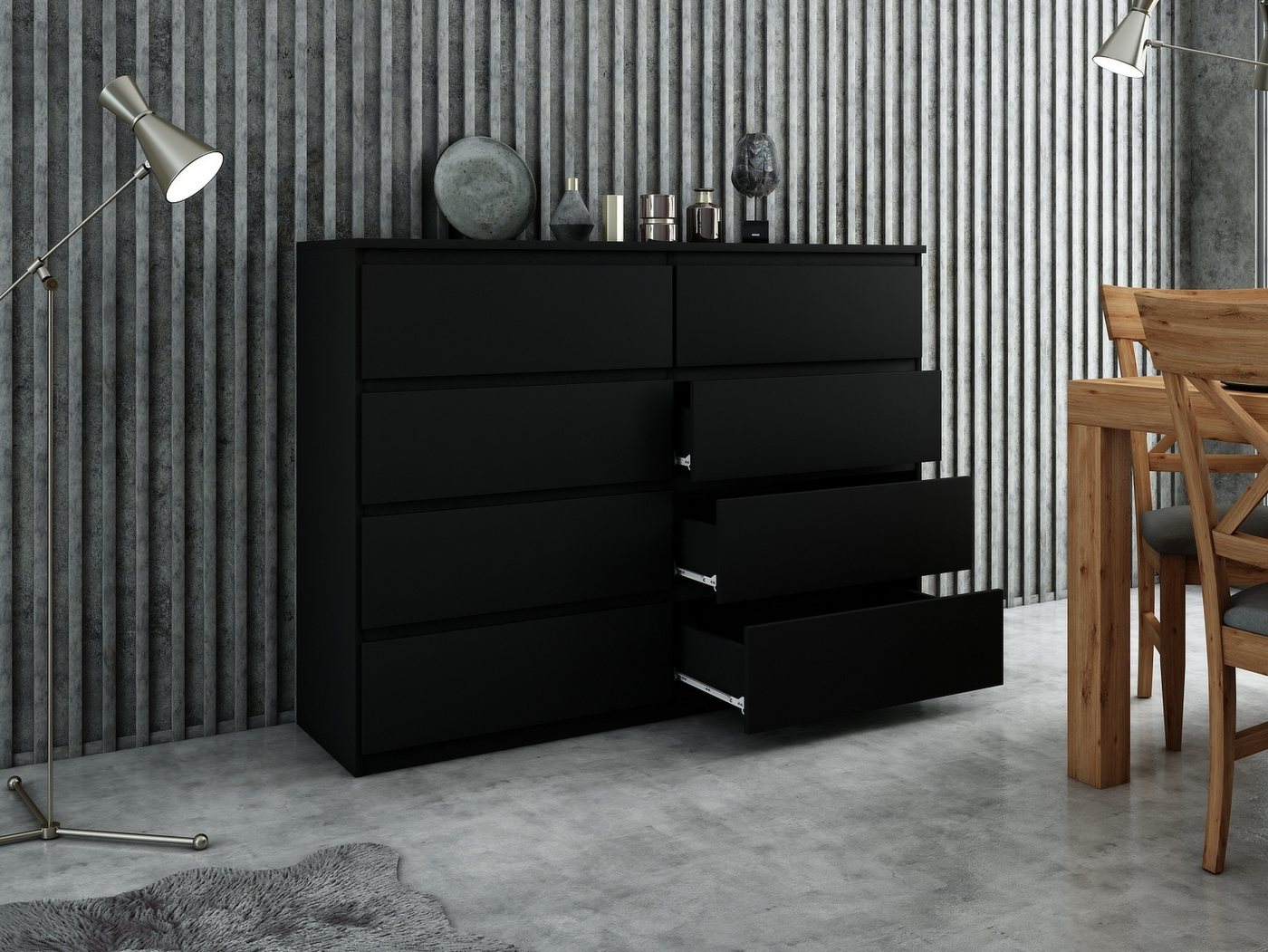 Raumhirsch Furniture Kommode, Sideboard, Kommode für das Schlafzimmer - Wohnzimmer (Maße: 100 × 39 × 101,5 cm, 8 Schubladen, Rollenschienen), viele Farbvariante – Bild 4 von 5