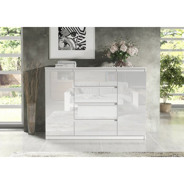 Raumhirsch Furniture Kommode, Sideboard, Kommode für das Schlafzimmer - Wohnzimmer (Maße: 120 × 39 × 101,5 cm, 2 Türen, 4 Schubladen, Rollenschienen), viele Far