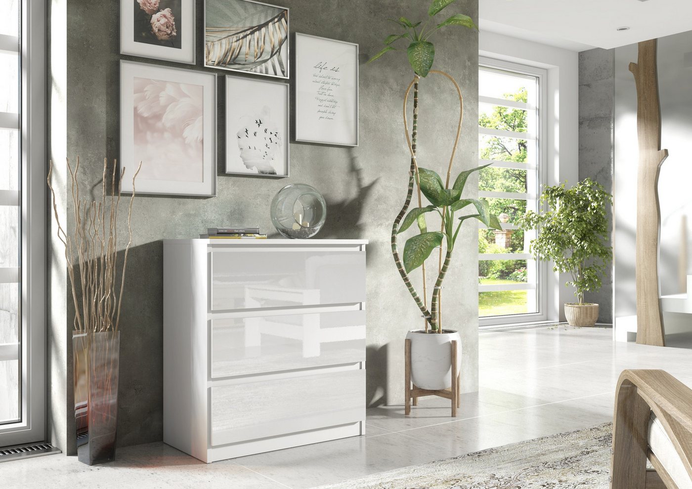 Raumhirsch Furniture Kommode, Sideboard, Kommode für das Schlafzimmer - Wohnzimmer (Maße: 70 × 39 × 78,5 cm, 3 Schubladen, Rollenschienen), viele Farbvarianten  – Bild 4 von 5