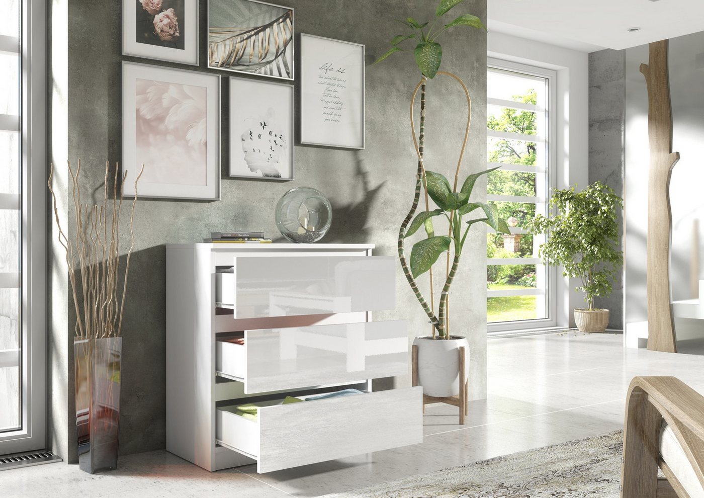 Raumhirsch Furniture Kommode, Sideboard, Kommode für das Schlafzimmer - Wohnzimmer (Maße: 70 × 39 × 78,5 cm, 3 Schubladen, Rollenschienen), viele Farbvarianten  – Bild 5 von 5
