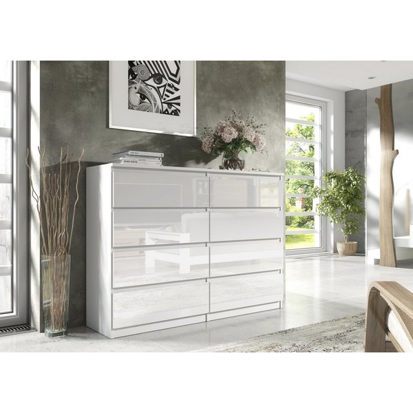 Raumhirsch Furniture Kommode, Sideboard, Kommode für das Schlafzimmer - Wohnzimmer (Maße: 120 × 39 × 101,5 cm, 8 Schubladen, Rollenschienen), viele Farbvariante