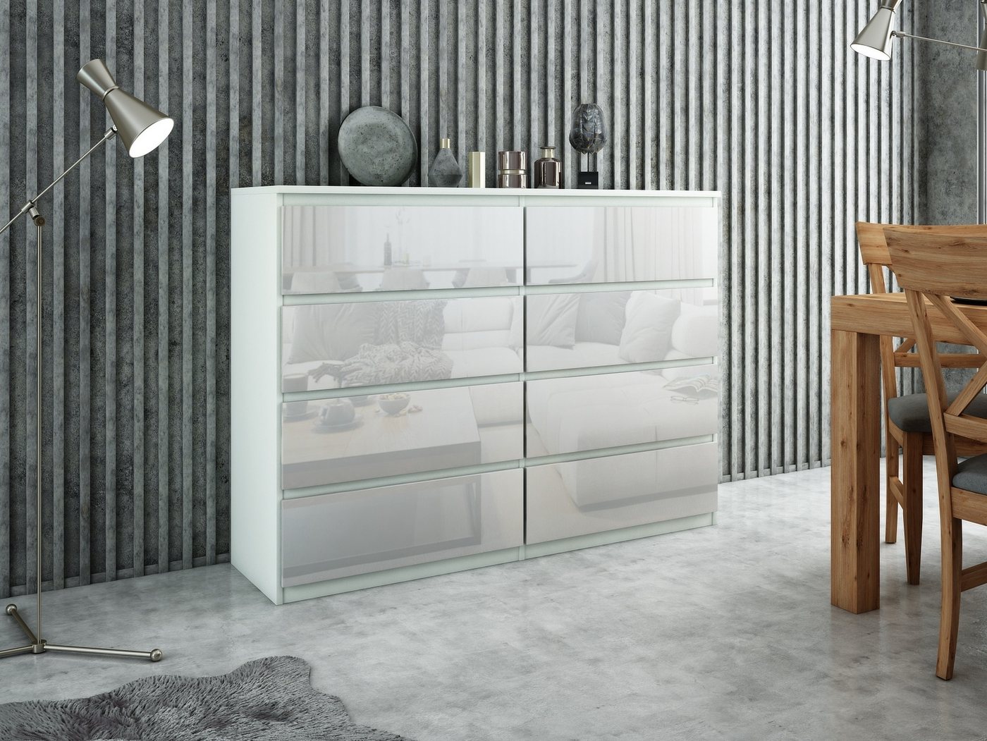 Raumhirsch Furniture Kommode, Sideboard, Kommode für das Schlafzimmer - Wohnzimmer (Maße: 120 × 39 × 101,5 cm, 8 Schubladen, Rollenschienen), viele Farbvariante – Bild 5 von 5