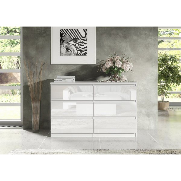 Raumhirsch Furniture Kommode, Sideboard, Kommode für das Schlafzimmer - Wohnzimmer (Maße: 138,5 × 39 × 78,5 cm, 6 Schubladen, Rollenschienen), viele Farbvariant