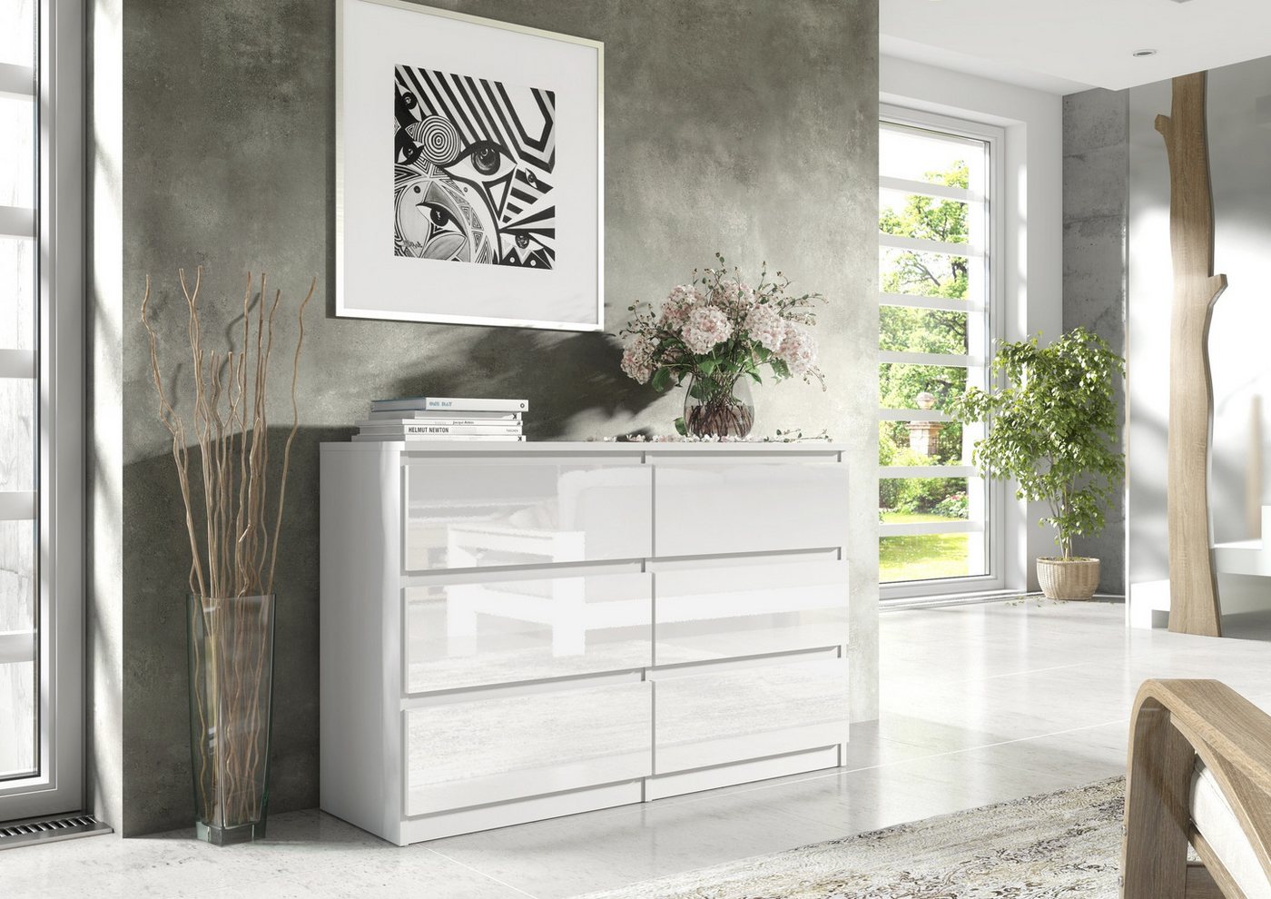 Raumhirsch Furniture Kommode, Sideboard, Kommode für das Schlafzimmer - Wohnzimmer (Maße: 138,5 × 39 × 78,5 cm, 6 Schubladen, Rollenschienen), viele Farbvariant – Bild 4 von 5