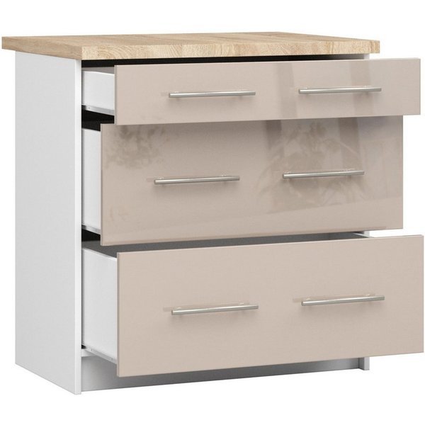 Raumhirsch Furniture Unterschrank Moderner Küchenunterschrank 3 Schubladen Küchenmodul mit Arbeitsplatte (viele Farbvarianten, Maße 60 x 80 x 46 cm) - Hochwerti