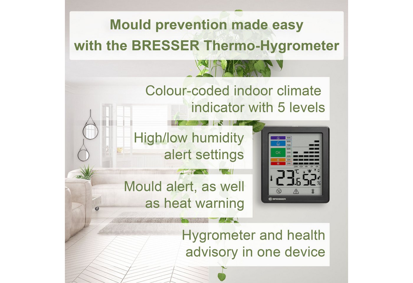 BRESSER Raumluft-Qualitätssensor BRESSER Thermo-Hygrometer mit Schimmelalarm – Bild 3 von 5
