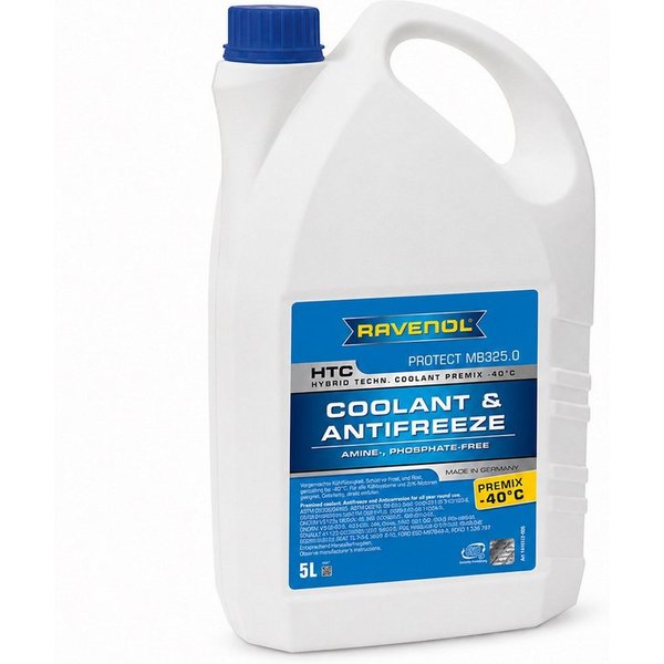 Ravenol Kühlerfrostschutz HTC Premix -40°C Protect MB 325.0 Kühlmittel Fertigmischung Blau, 5 l, 5L Kühlmittel Premix – MB 325.0 – Frostschutz bis -40 °C