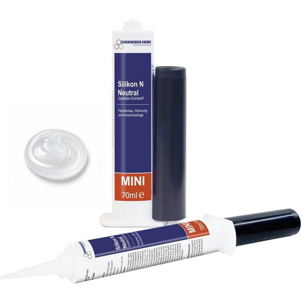 Ravensberger Chemie Silikon N - 70 ml Minikartusche - neutralvernetzend, Transparenter Dichtstoff, für Fenster, Fassaden & Anschlussfugen, wetterfest