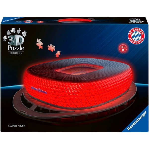 Ravensburger 3D-Puzzle 3D Puzzle Iconics: Allianz Arena - mit Licht, 216 Puzzleteile, mit LED Licht, Made in Europe