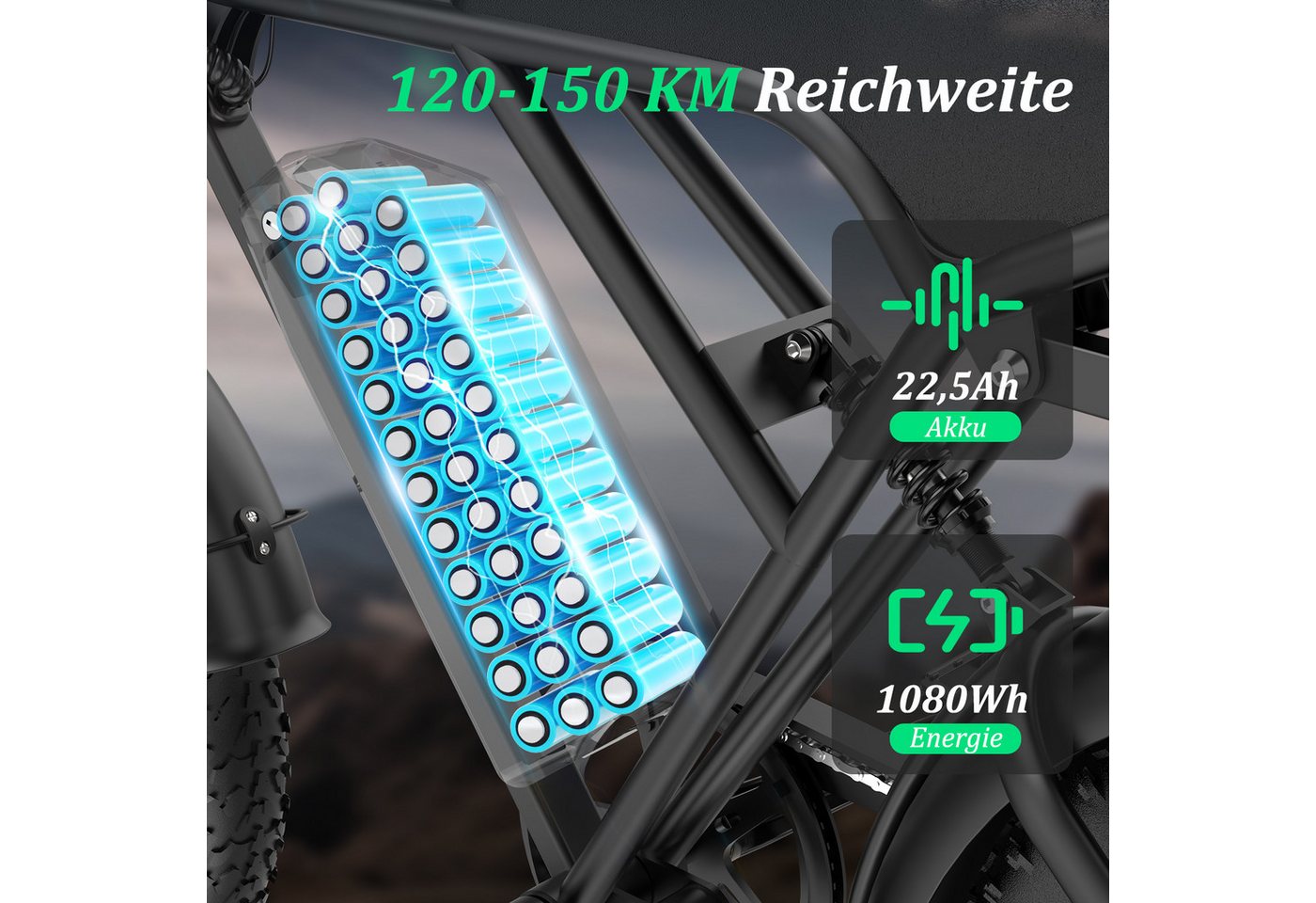 RCB E-Bike Pedelec G19,20×4,0Zoll,48V22,5Ah,bis 180KM,1365W Spitzenleistung,ABS-Ölbremsen, 7 Gang, Heckmotor, 1080 Wh, Blinker, NFC&APP, Drehmomentsensor, Steig – Bild 3 von 5