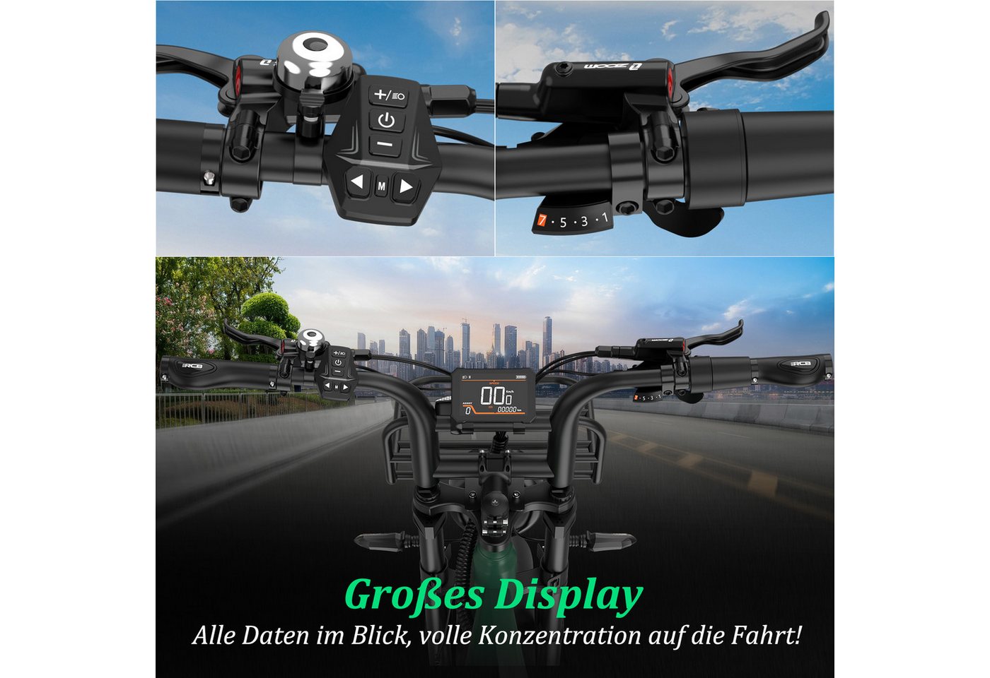 RCB E-Bike Pedelec G19,20×4,0Zoll,48V22,5Ah,bis 180KM,1365W Spitzenleistung,ABS-Ölbremsen, 7 Gang, Heckmotor, 1080 Wh, Blinker, NFC&APP, Drehmomentsensor, Steig – Bild 5 von 5