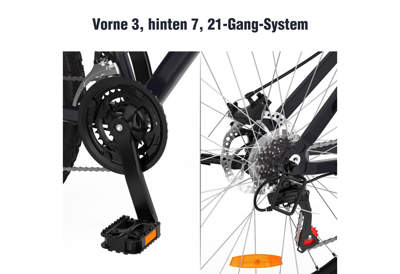 RCB Mountainbike GK2, 26 Zoll Aluminium Fahrrad für Jugendliche & Erwachsene, bis 150KG, 21 Gang, Kettenschaltung, Federgabel & Scheibenbremsen – Bild 4 von 5