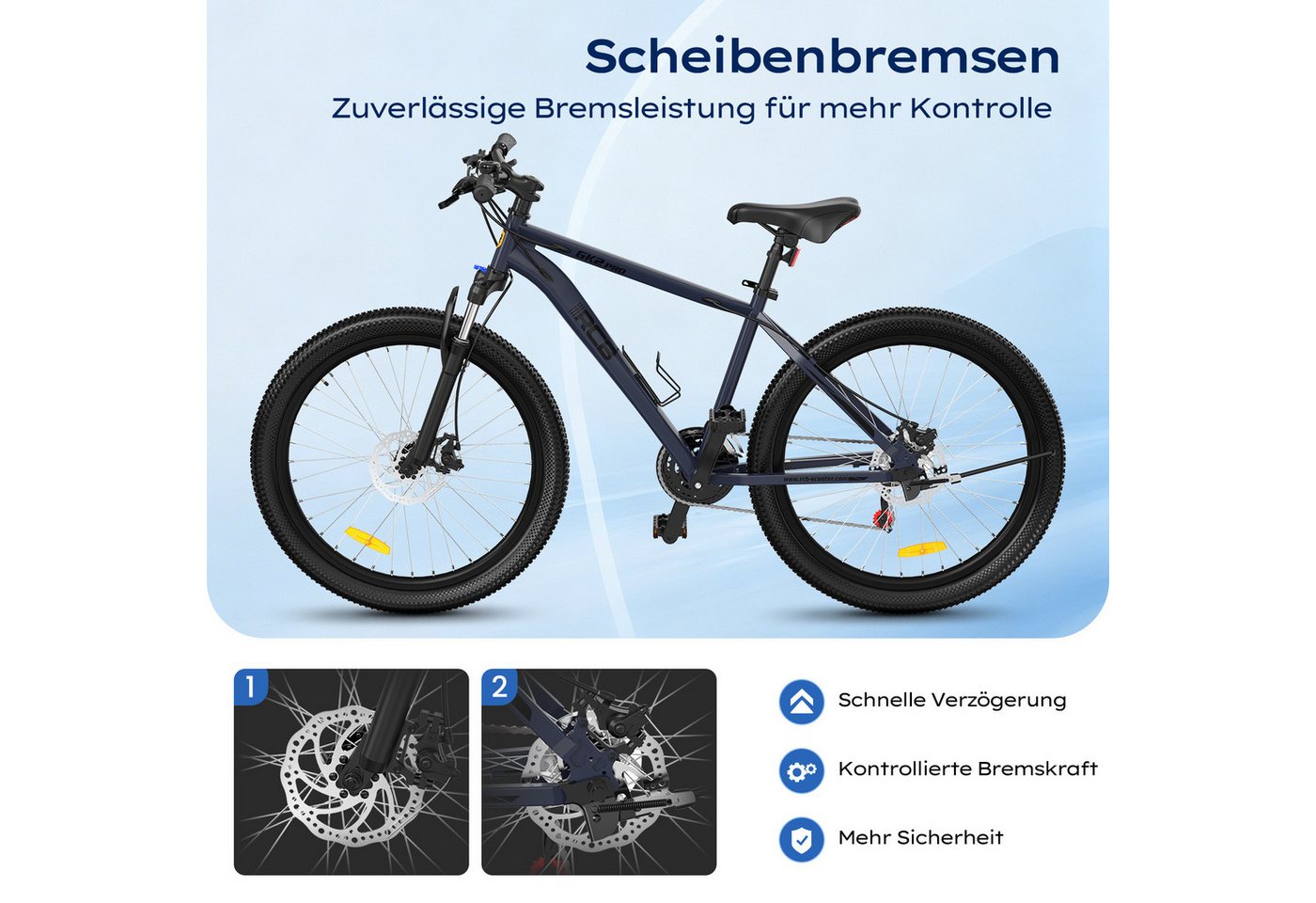 RCB Mountainbike GK2 PRO 27,5 Zoll mit Federgabel, Vorderradfederung & Scheibenbremsen, 21 Gang, Kettenschaltung, Aluminium-Rahmen – leicht und robust, mit Refl – Bild 4 von 5