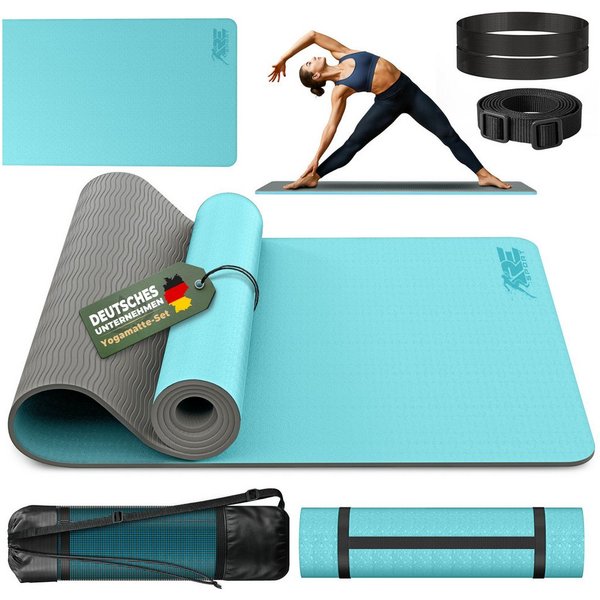 RE:SPORT Gymnastikmatte 183 x 61 x 0,6 cm mit Tragetasche Yogamatte TPE Fitnessmatte (rutschfest), Trainingsmatte mit Tragegurt Fitness Gymnastik Pilates Workou
