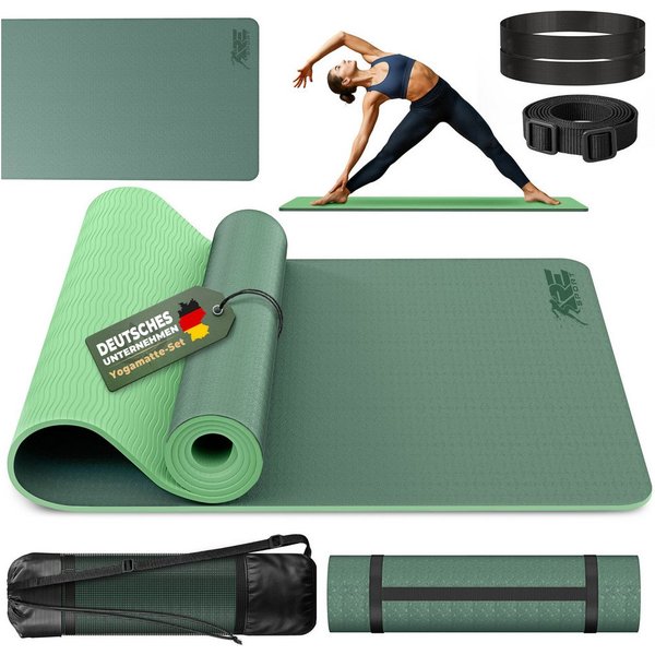 RE:SPORT Gymnastikmatte 183 x 61 x 0,6 cm mit Tragetasche Yogamatte TPE Fitnessmatte (rutschfest), Trainingsmatte mit Tragegurt Fitness Gymnastik Pilates Workou