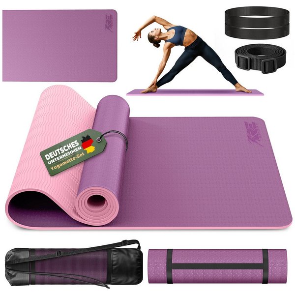 RE:SPORT Gymnastikmatte 183 x 61 x 0,6 cm mit Tragetasche Yogamatte TPE Fitnessmatte (rutschfest), Trainingsmatte mit Tragegurt Fitness Gymnastik Pilates Workou
