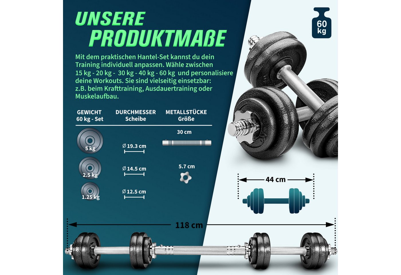 RE:SPORT Hantel-Set, 2 in 1 Hanteln Set, Hantelset Gusseisen verstellbar – Bild 4 von 5