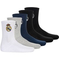 REAL MADRID Real Madrid Kinder Socken, 5er Pack - Tennis Embroidery Socks, Emblem-Logo gestickt, Baumwollmischung, einfarbig, Größe 35-38 in Weiß