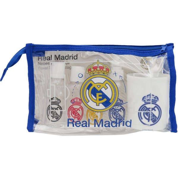 Real Madrid Kulturbeutel Reise Kulturbeutel Set mit 4 Flaschen Dispenser und Becher 200 ml