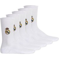 REAL MADRID Real Madrid Unisex Socken, 5er Pack - Tennis Embroidery Socks, Emblem-Logo gestickt, Baumwollmischung, einfarbig, Größe 35-38 in Weiß