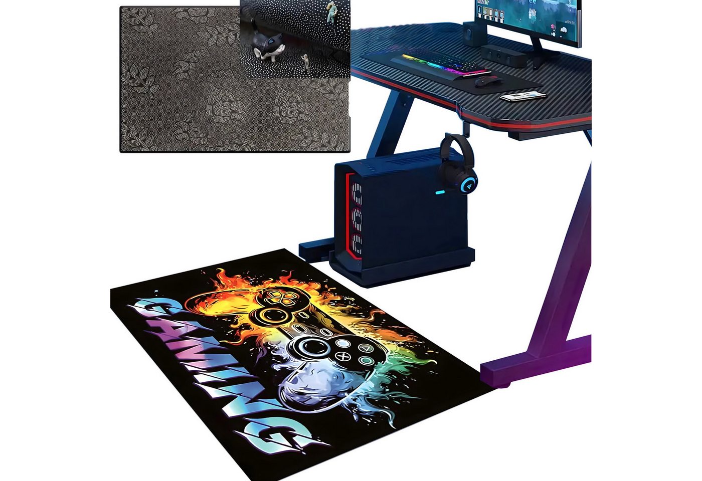 Realb2b Bodenschutzmatte Gaming Stuhl Matte Bodenschutz rutschfest 60x90 cm, Schmutzabweisende Schutzmatte für Gaming- und Bürostühle, Gaming-Bodenschutzmatte 6 – Bild 2 von 5