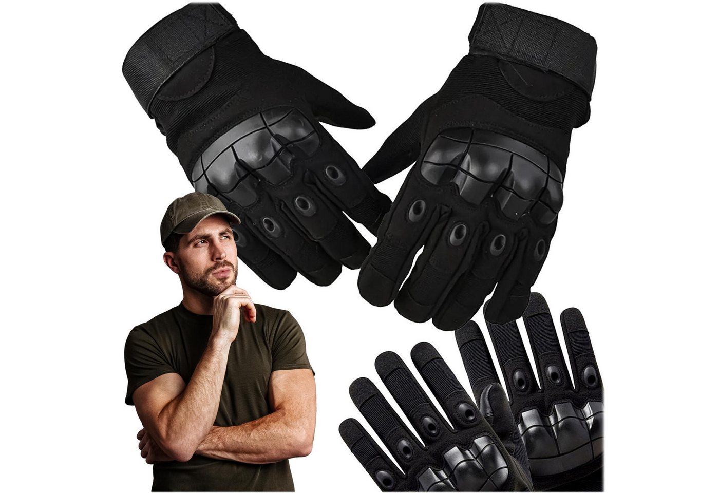 Realb2b Multisporthandschuhe Taktische Handschuhe Nylon Schwarz M – Ideal für Outdoor & Sport (Set besteht aus 1 Paar taktische Handschuhe in Schwarz, Größe M)  – Bild 2 von 5
