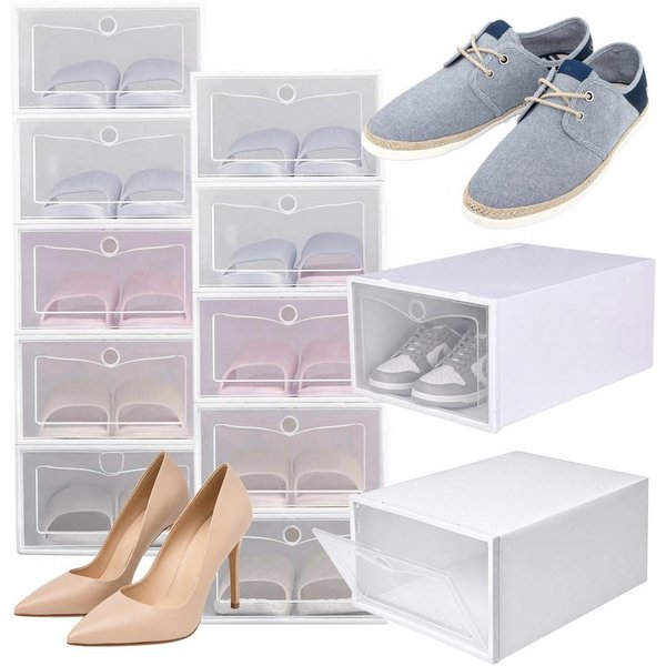 Realb2b Schuhregal Schuhbox Organizer 12er-Set mit Klappe, stapelbar, 33 × 24 × 12 cm, Schuhbox Organizer 12er-Set mit Klappe und Kunststoffausführung 24-tlg., 