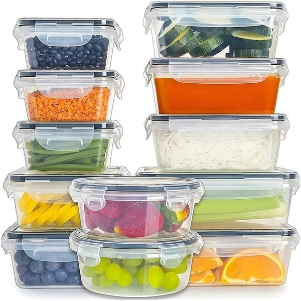 Realb2b Vorratsdose 12x Lunchbox Set mit Deckel Kunststoffbehälter Frühstücksoxen, Kunststoff, (12-teiliges Kunststoffbehälter mit Deckel-Set für Lebensmittelau