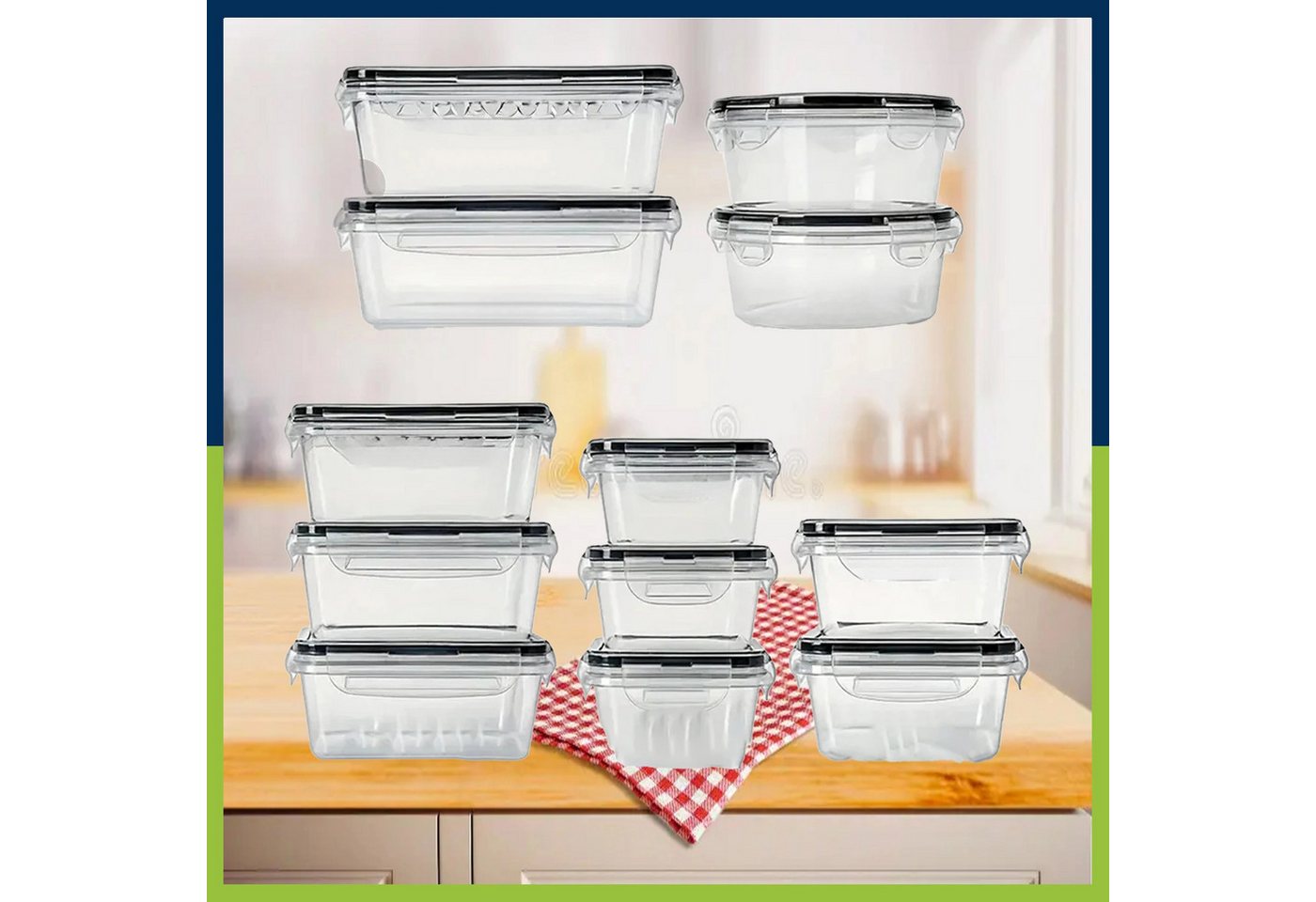 Realb2b Vorratsdose 12x Lunchbox Set mit Deckel Kunststoffbehälter Frühstücksoxen, Kunststoff, (12-teiliges Kunststoffbehälter mit Deckel-Set für Lebensmittelau – Bild 3 von 5