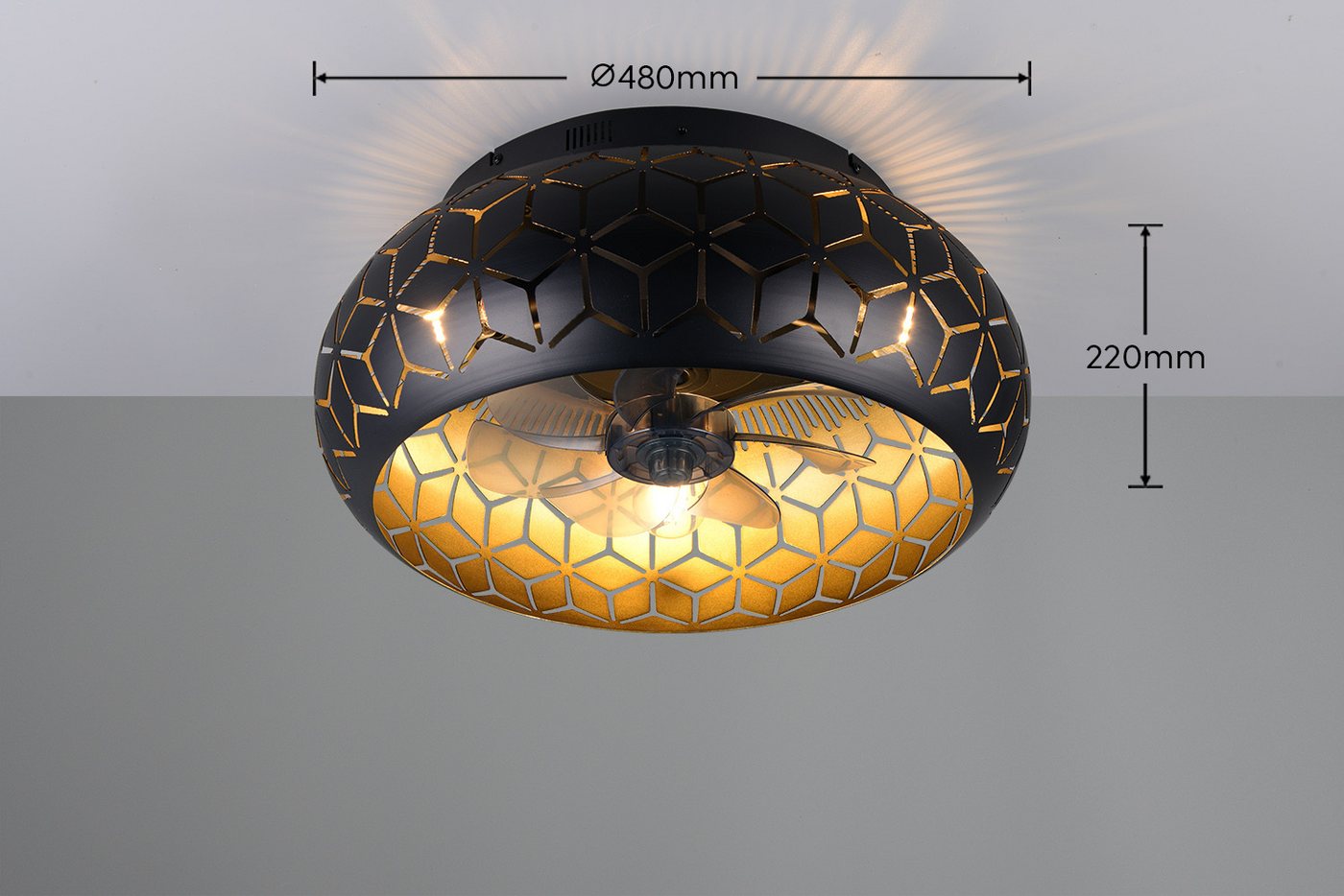 Reality Leuchten Deckenleuchte BIDAR mit Ventilator, Deckenventilator mit Licht inkl Fernbedienung, Ventilatorfunktion, Leuchtmittel wechselbar, warmweiß - kalt – Bild 2 von 5