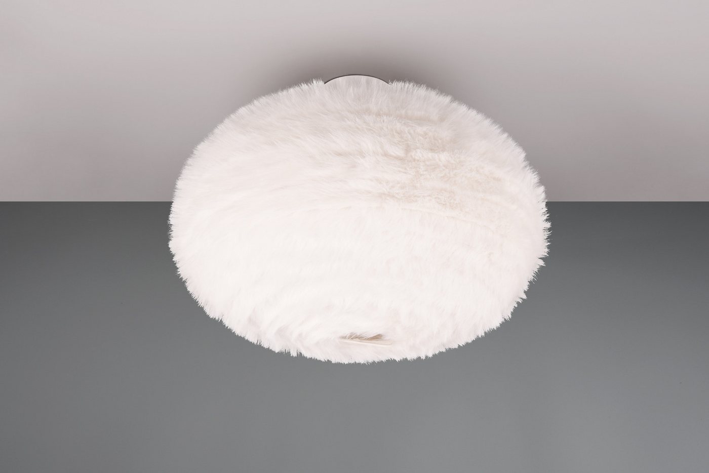 Reality Leuchten Deckenleuchte FURRY, E27 Deckenlampe mit Plüsch Lampenschirm Höhe 38 cm Ø 50 cm, Leuchtmittel wechselbar, warmweiß - kaltweiß, exkl 2xE27 max 1 – Bild 3 von 5