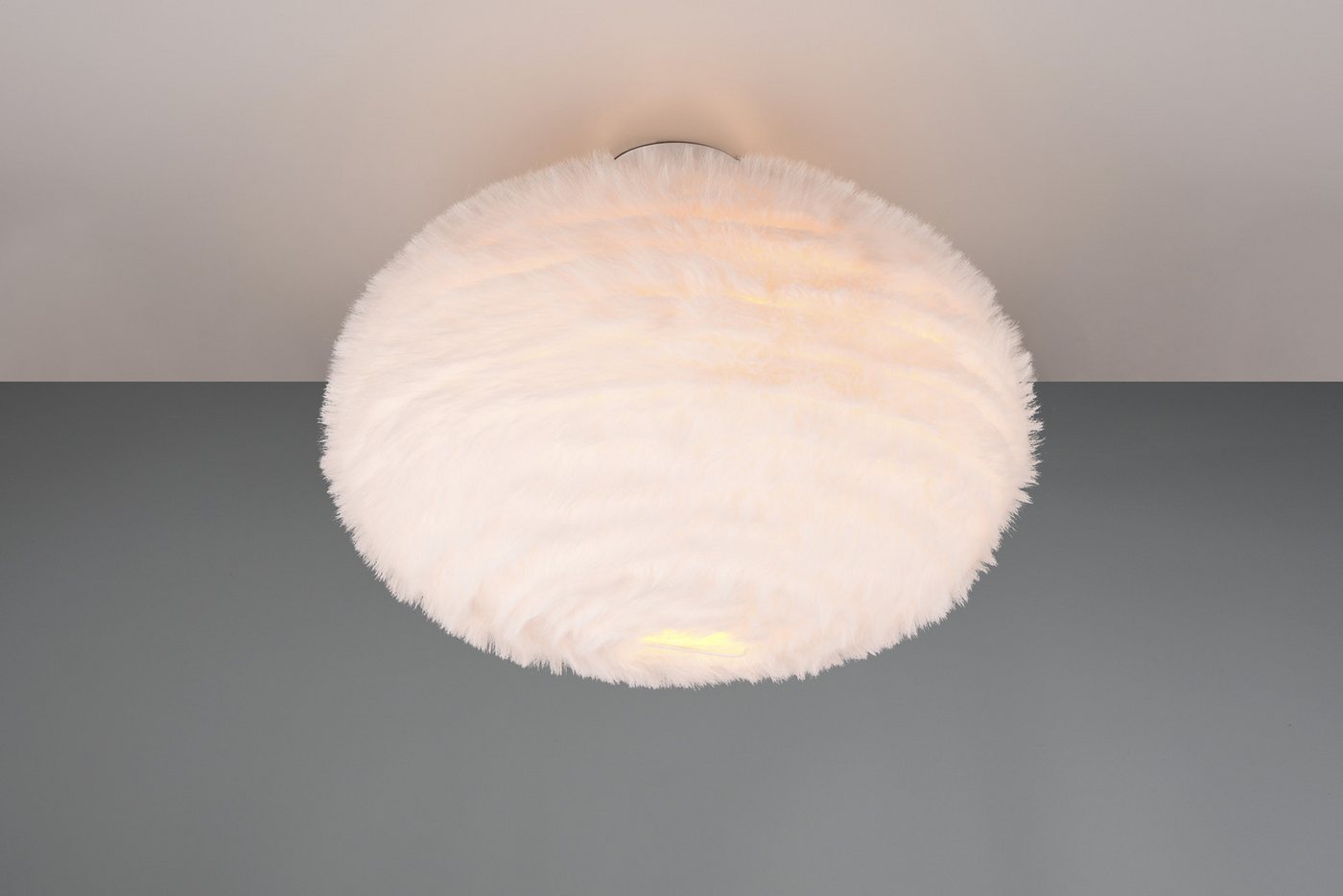 Reality Leuchten Deckenleuchte FURRY, E27 Deckenlampe mit Plüsch Lampenschirm Höhe 38 cm Ø 50 cm, Leuchtmittel wechselbar, warmweiß - kaltweiß, exkl 2xE27 max 1 – Bild 4 von 5