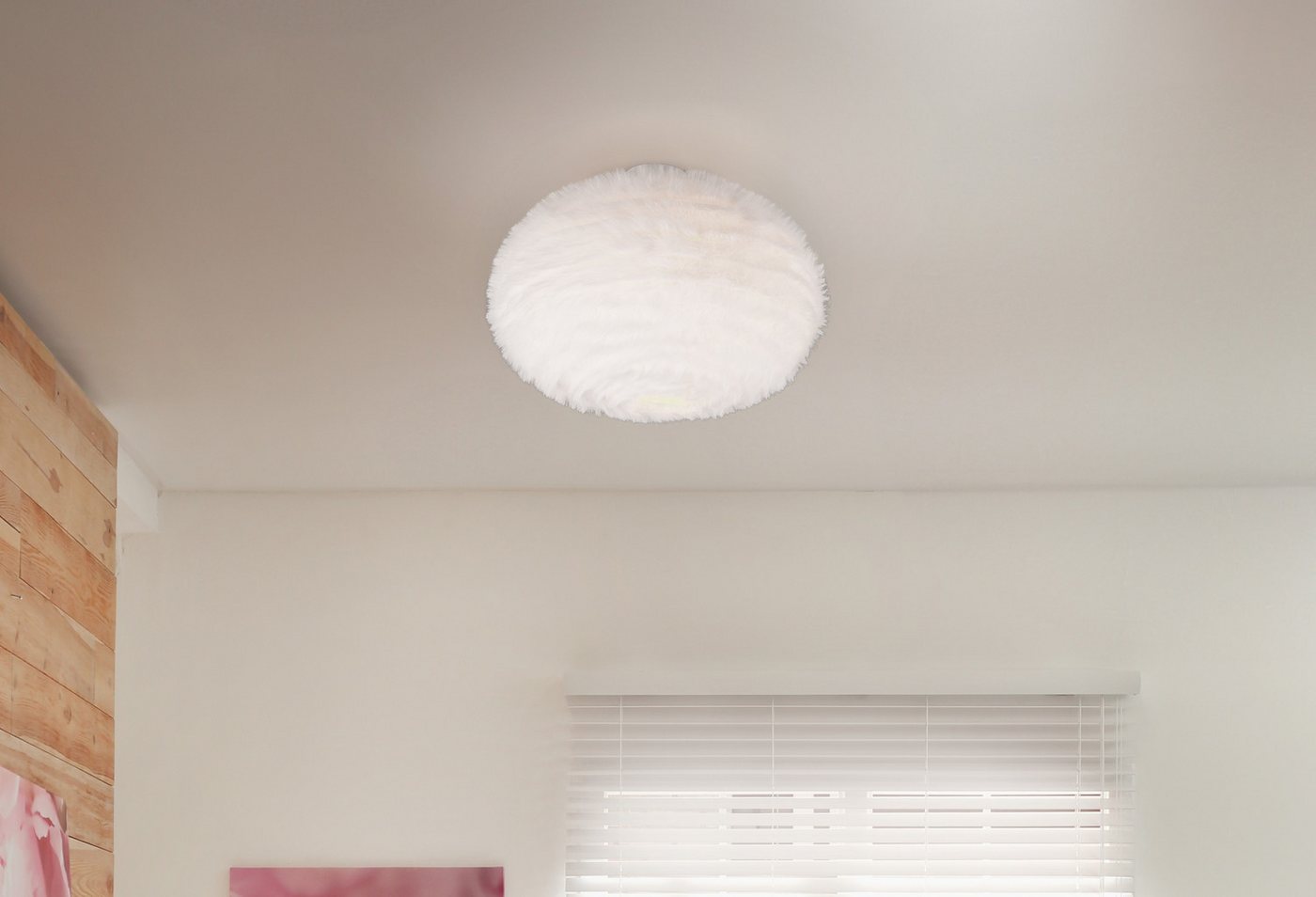 Reality Leuchten Deckenleuchte FURRY, E27 Deckenlampe mit Plüsch Lampenschirm Höhe 38 cm Ø 50 cm, Leuchtmittel wechselbar, warmweiß - kaltweiß, exkl 2xE27 max 1 – Bild 5 von 5