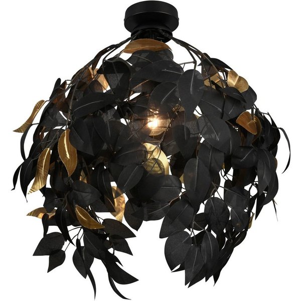 Reality Leuchten Deckenleuchte Leavy, ohne Leuchtmittel, warmweiß - kaltweiß, Deko Deckenlampe Blatt Design schwarz-gold, exkl 1xE27 max 28W, Ø 38cm