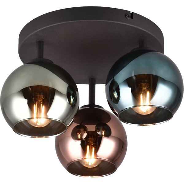 Reality Leuchten Deckenleuchte SHELDON, Deckenlampe 3-flammig exkl 3x E14 max 10W Glasschirme bunt, Leuchtmittel wechselbar, warmweiß - kaltweiß, Ø gesamt 33cm,