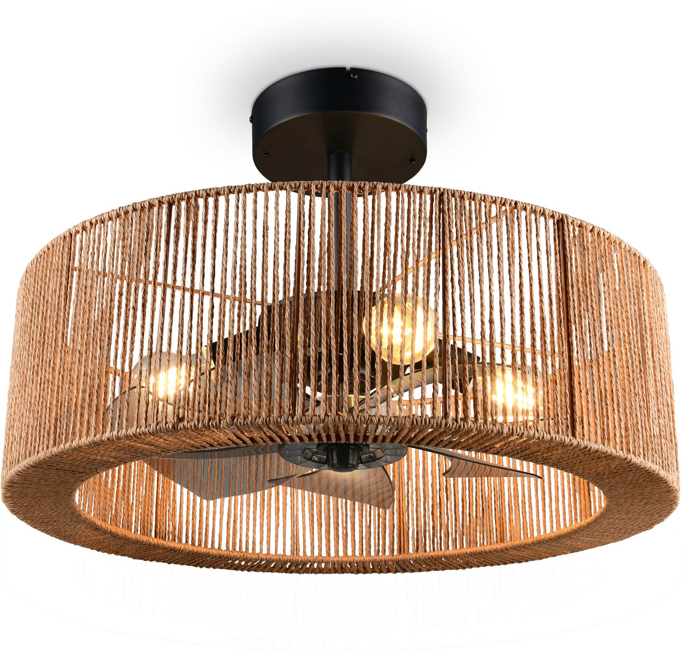 Reality Leuchten Deckenleuchte SMILLUM mit Ventilator, großer Deckenventilator mit Licht Ø 61cm, Fernbedienung, Infrarot inkl., Timerfunktion, Ventilatorfunktio – Bild 2 von 5