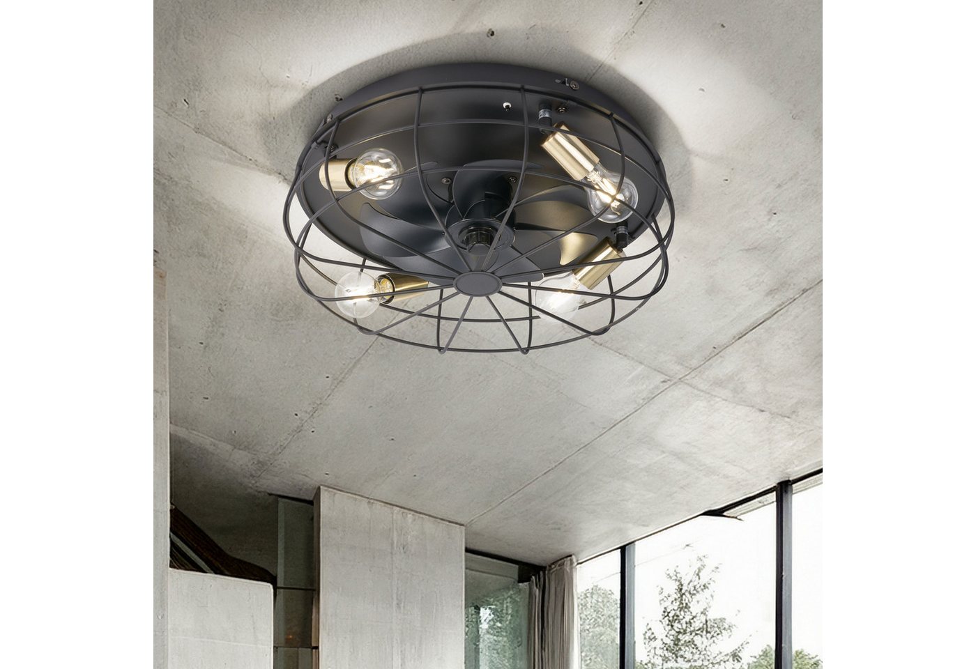 Reality Leuchten Deckenleuchte Trondheim Deckenventilator, Timerfunktion, Ventilatorfunktion, Leuchtmittel wechselbar, Deckenlampe Ventilator getrennt schaltbar – Bild 2 von 5