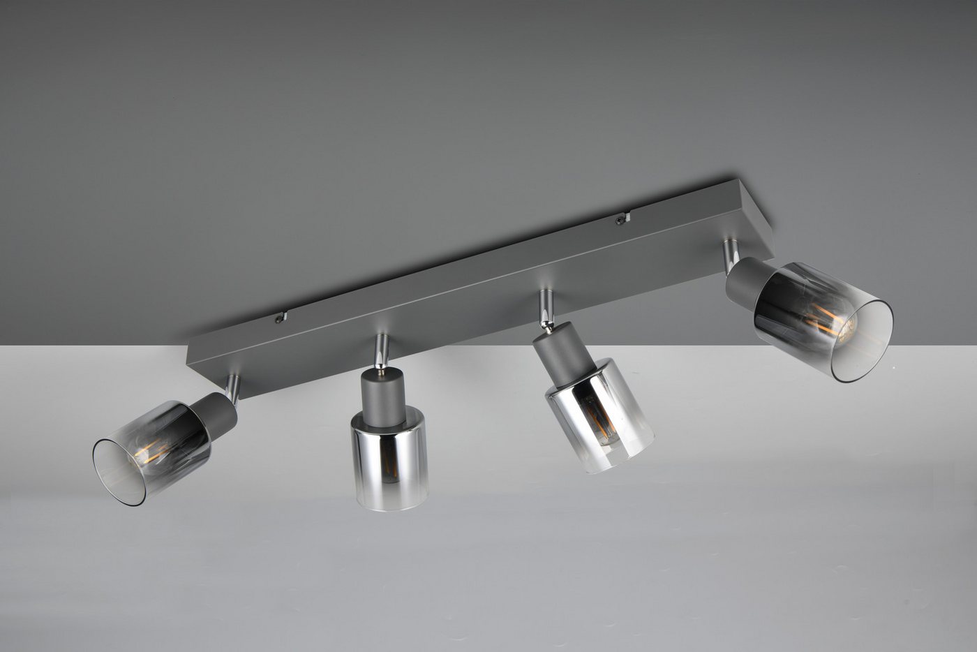 Reality Leuchten Deckenstrahler CADIZ, Spot 4-flammig, exkl 4xE14 max 10W, Glas anthrazit, verspiegelt, Leuchtmittel wechselbar, warmweiß - kaltweiß, verstellba – Bild 2 von 5