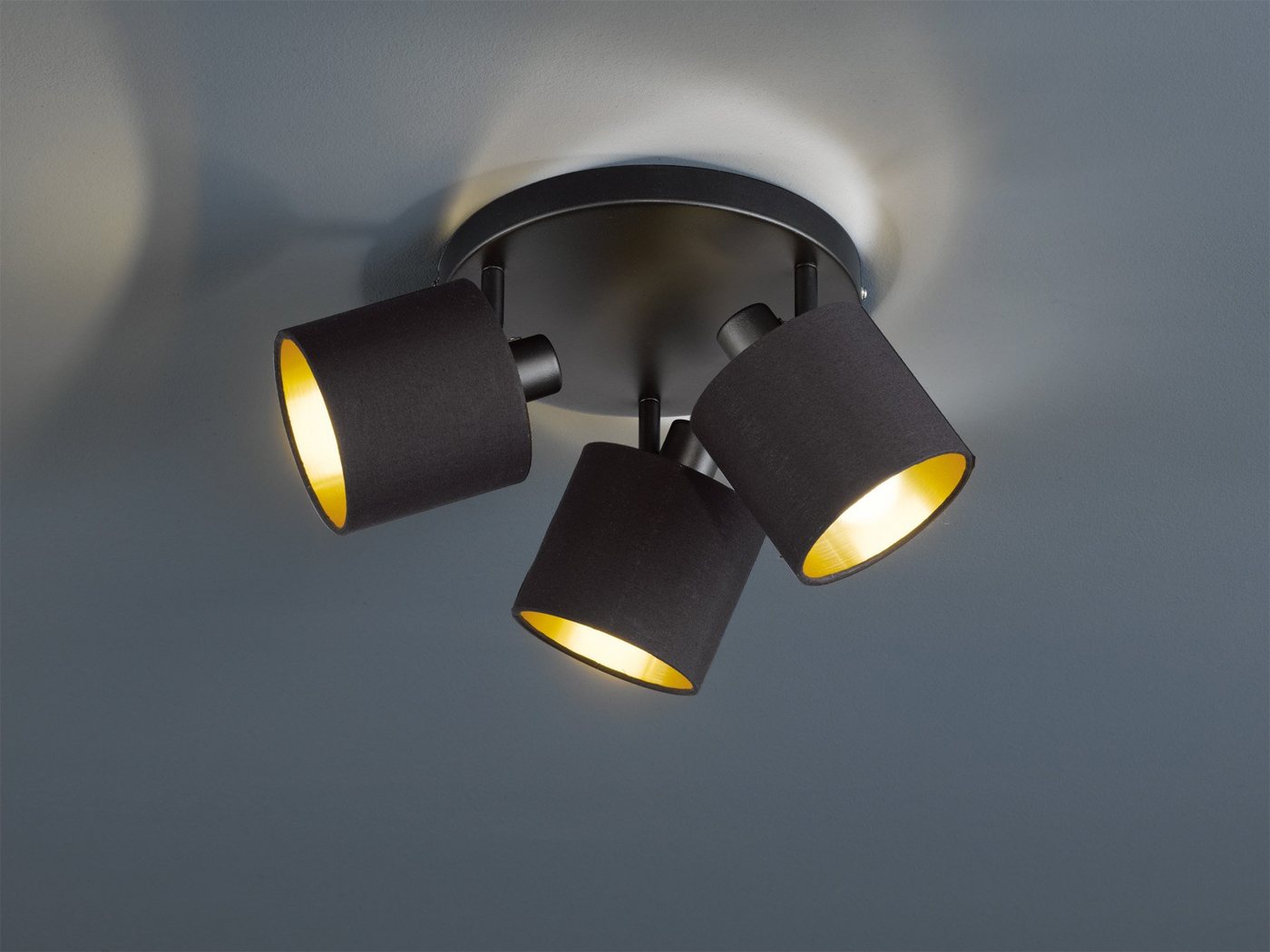 Reality Leuchten Deckenstrahler Tommy, ohne Leuchtmittel, 3-flammig (E14) in schwarz-gold Optik, Spots einzeln schwenkbar – Bild 2 von 5