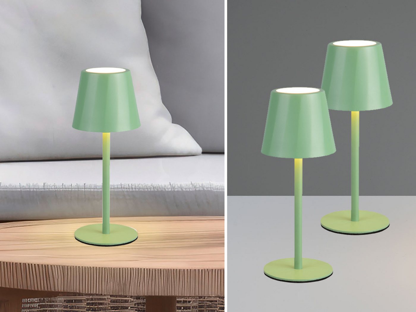 Reality Leuchten LED Außen-Tischleuchte, dimmbar, LED fest integriert, Lichtfarbe Warmweiß bis Tageslicht einstellbar, 2er SET Outdoor USB Lampen Grün, kabellos – Bild 2 von 5